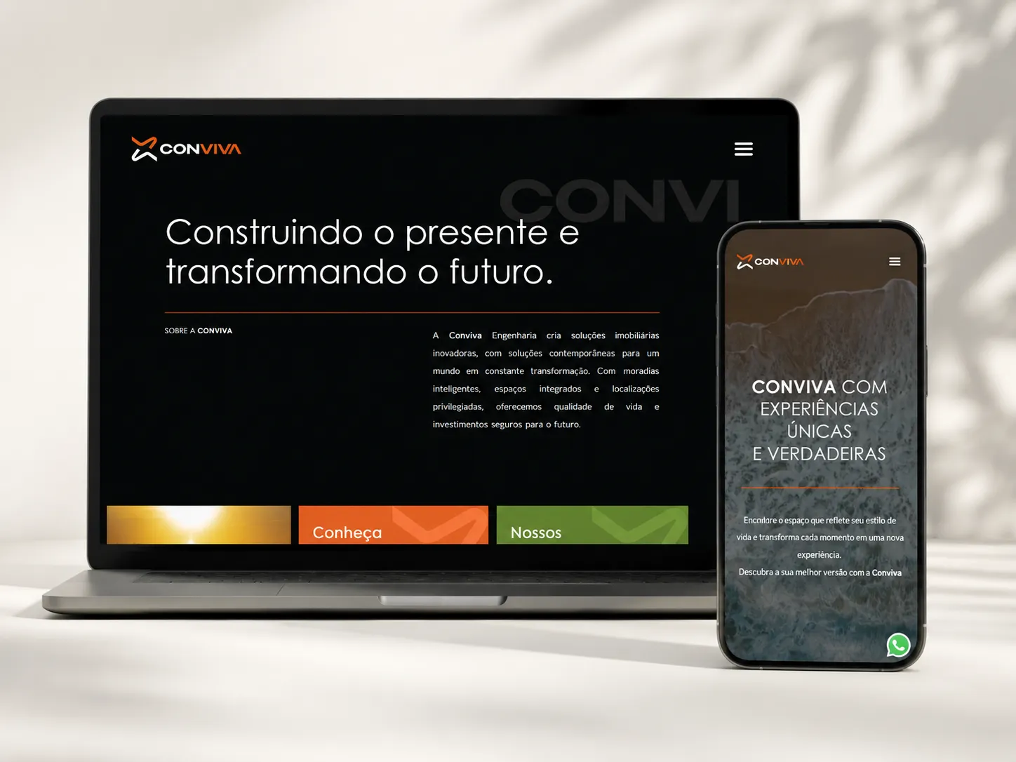 Página de portfólio do site institucional da Conviva Engenharia, marca imobiliária com empreendimentos e moradias inteligentes.