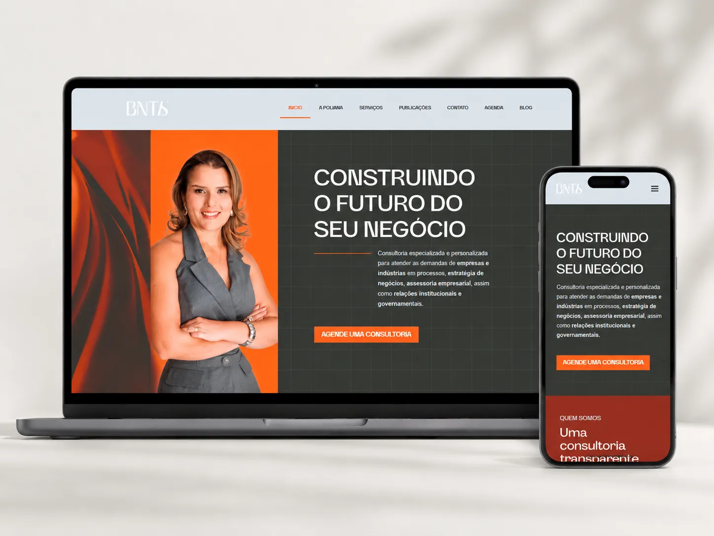 Página de portfólio do site institucional da consultoria estratégica Poliana Bentes, com atuação em relações institucionais no Pará.